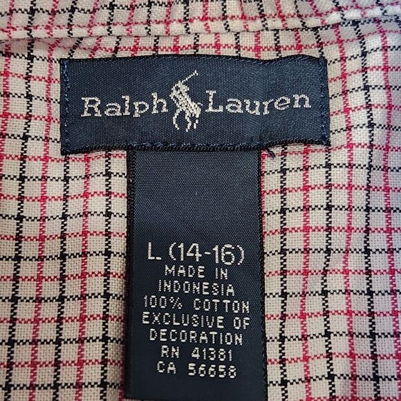 Ralph Lauren boy's long sleeve button down plaid top pink white black sz L 14-16 - Picture 2 of 12